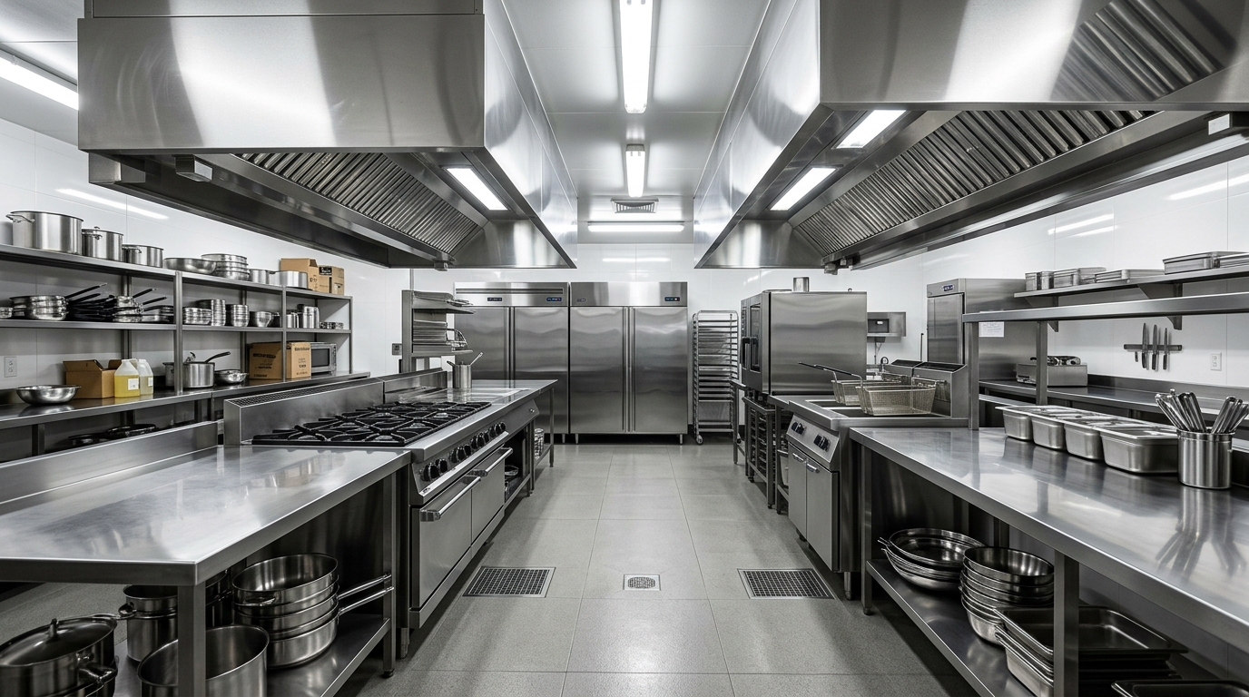 Spotless restaurant kitchen after deep cleaning