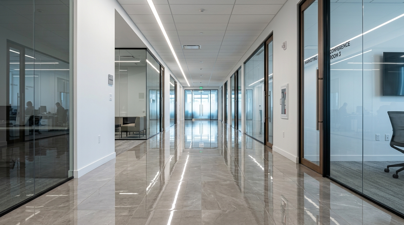 Polished office floor after cleaning