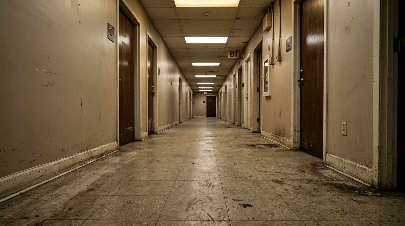 Grimy office floor before cleaning